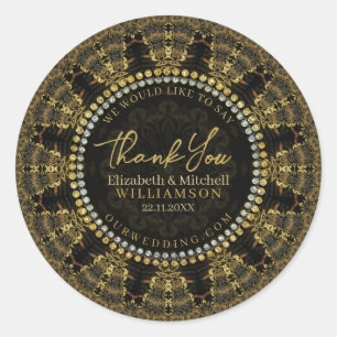 Batik Sunshine Black Gold Thank You Classic Round Sticker