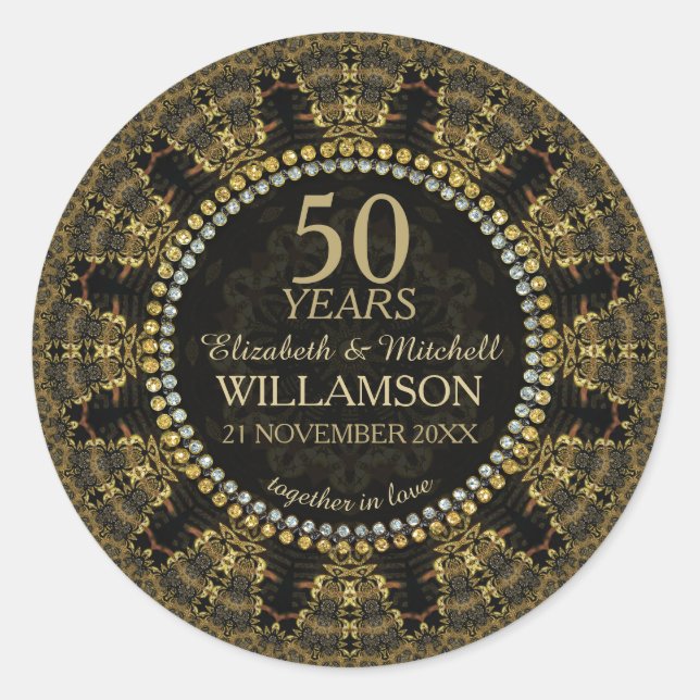 Batik Sunshine Gold Anniversary  Classic Round Sticker (Front)