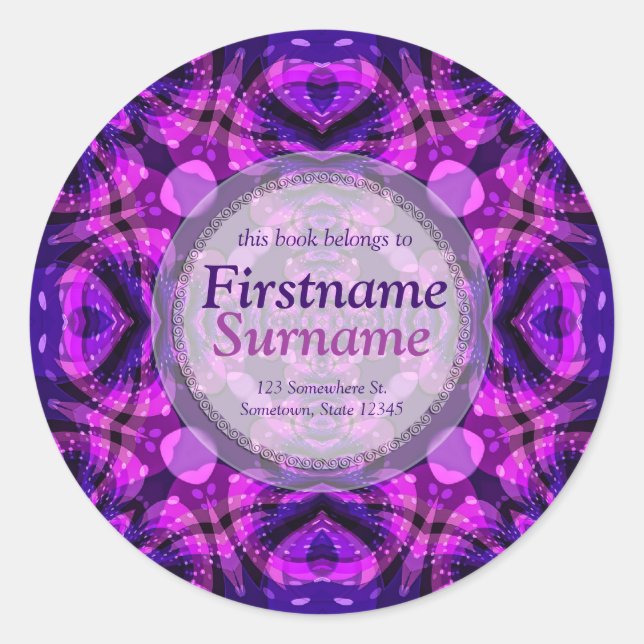 Batik Tie Dye Psychdelic Art Bookplate Sticker (Front)