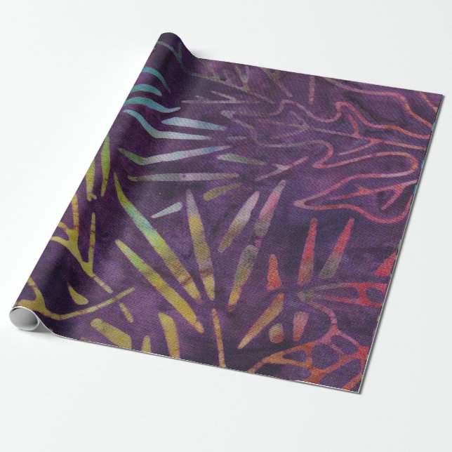 Batik Tropical Leafs Mint Purple Pink Candy Wrapping Paper (Unrolled)