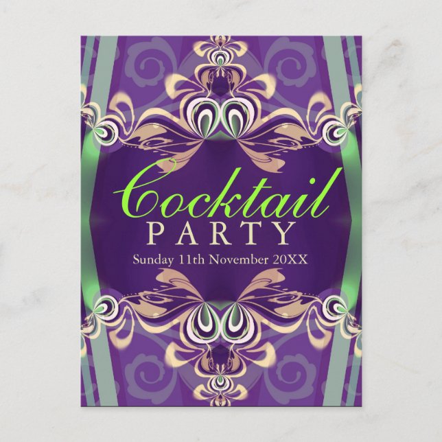 Batik Twist Green Purple Cocktail party Invitation (Front)