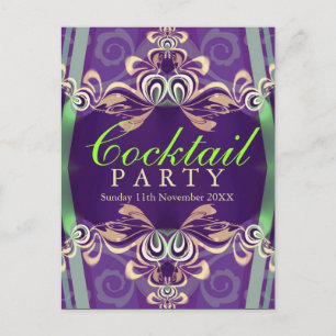Batik Twist Green Purple Cocktail party Invitation Postcard