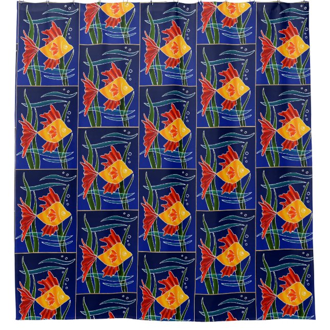 Batiqued Fish Shower Curtain (Front)