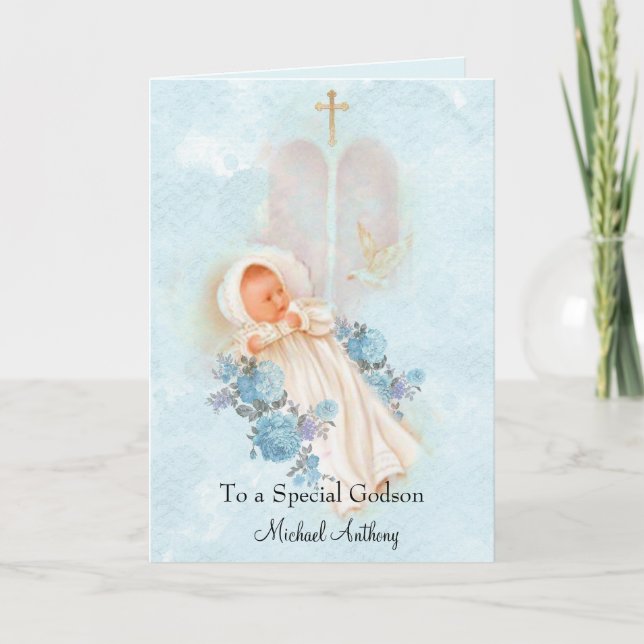 Batismal Baby Boy Christening Godson Card (Front)