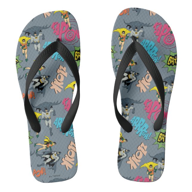 Batman And Robin Action Pattern Flip Flops (Footbed)