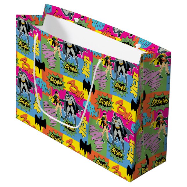 Batman And Robin Action Pattern Large Gift Bag (Front Angled)
