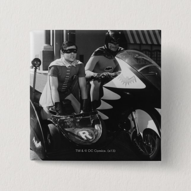 Batman and Robin in Batcycle 15 Cm Square Badge (Front)