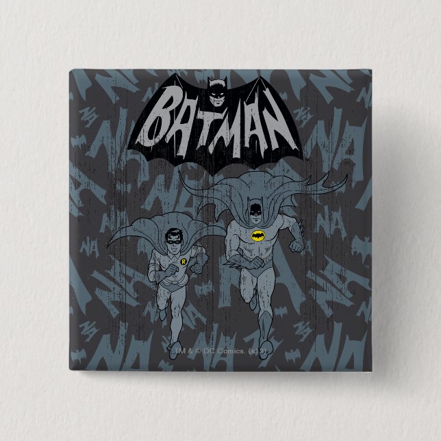 Batman And Robin With Logo Distressed Graphic 15 Cm Square Badge (Front)