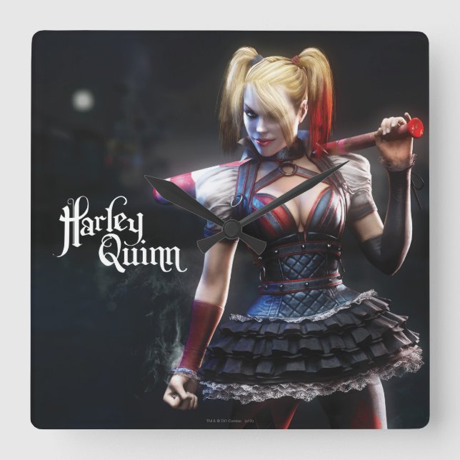 Batman Arkham Knight | Harley Quinn with Bat Square Wall Clock (Front)