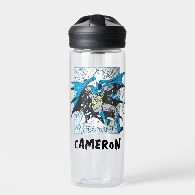 Batman Bursts Through Glass | Add Your Name Water Bottle (Front)