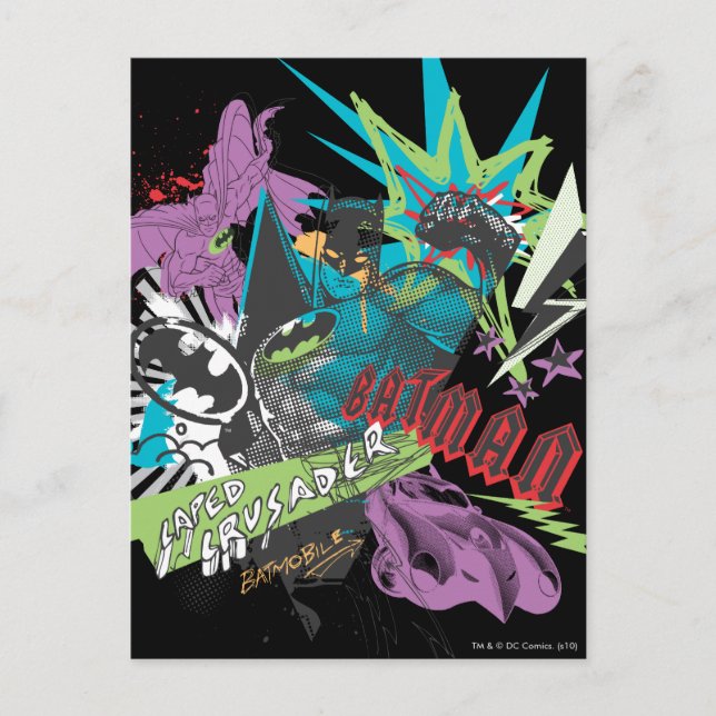 Batman Caped Crusader Neon Collage Postcard (Front)