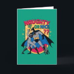 Batman | Catwoman Under Mistletoe Naughty Or Nice Holiday Card<br><div class="desc">Celebrate the season with Gotham’s most intriguing duo! This holiday card features Batman and Catwoman under the mistletoe, with the playful phrase "Naughty or Nice?" Perfect for DC Comics fans, this card combines festive cheer with a hint of romance and mystery. Fully customizable and printed on high-quality materials, it’s the...</div>