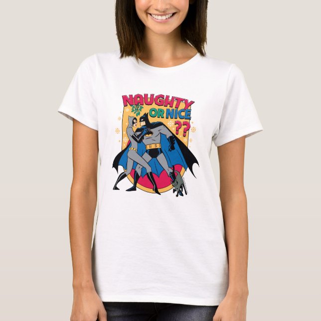 Batman | Catwoman Under Mistletoe Naughty Or Nice T-Shirt (Front)