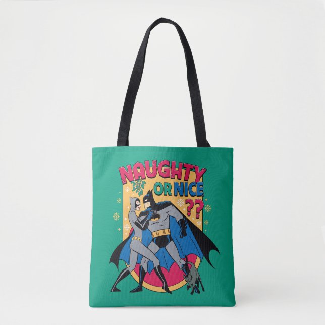 Batman | Catwoman Under Mistletoe Naughty Or Nice Tote Bag (Front)