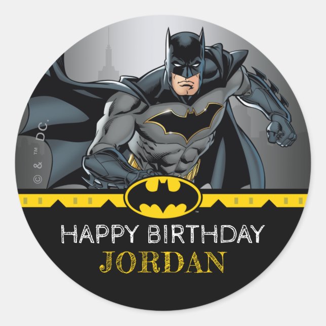 Batman | Chalkboard Happy Birthday Classic Round Sticker (Front)