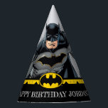 Batman | Chalkboard Happy Birthday Party Hat<br><div class="desc">Top off your superhero celebration with these customizable Batman chalkboard happy birthday party hats! Featuring Batman in action alongside bold,  chalkboard-inspired text,  these hats can be personalized to match your event. Perfect for adding fun and flair,  they’re a must-have for any Batman-themed party.</div>
