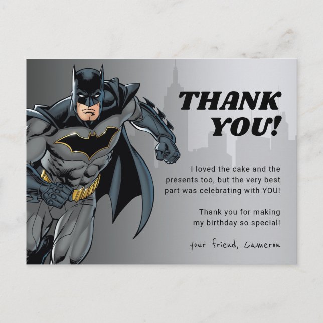 Batman | Chalkboard Happy Birthday Thank You Postcard (Front)