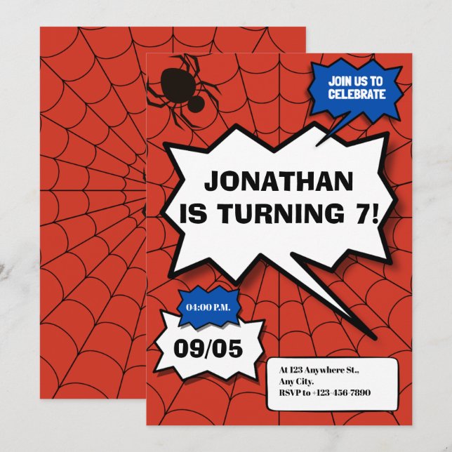 batman comic style kids birthday invitation (Front/Back)