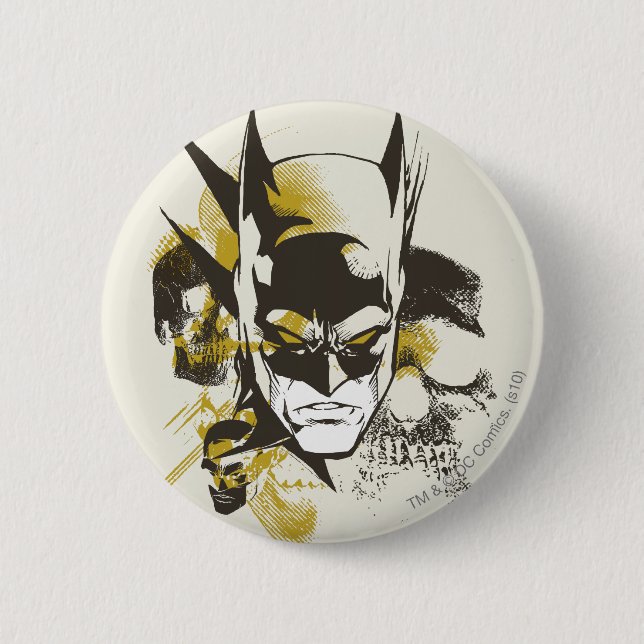Batman Cowl and Skulls 6 Cm Round Badge (Front)