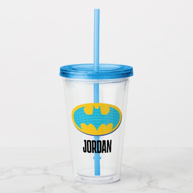Batman | Cyan Stripes Symbol Acrylic Tumbler (Front)