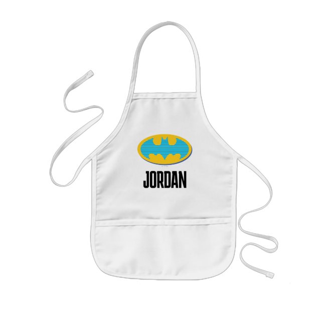 Batman | Cyan Stripes Symbol Kids Apron (Front)