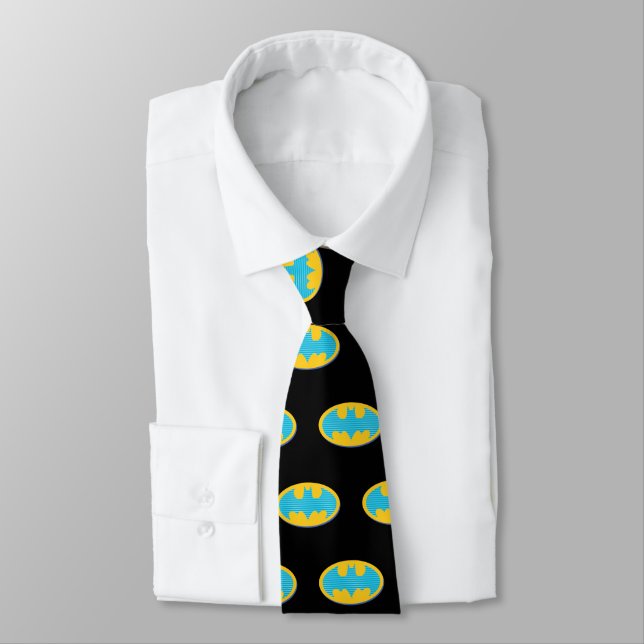 Batman | Cyan Stripes Symbol Tie (Tied)