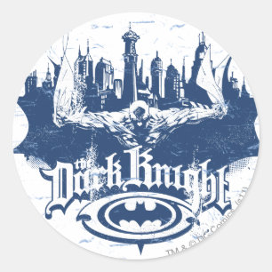 Batman Dark Knight   Cityscape Blue Logo Classic Round Sticker