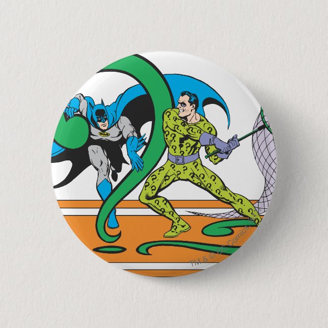 Batman Fights Riddler 6 Cm Round Badge (Front)