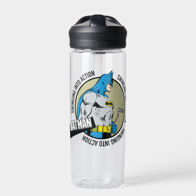 Batman Golfing - Swinging Into Action Water Bottle (Front)