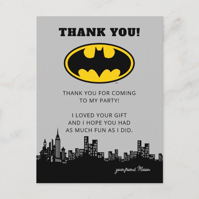 Batman Gotham City | Birthday Thank You Postcard (Front)
