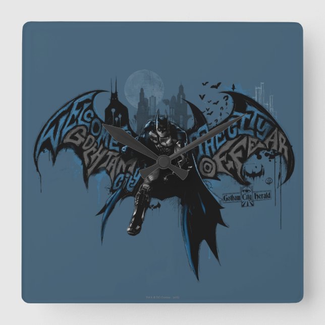 Batman Gotham City Paint Drip Graphic Square Wall Clock (Front)