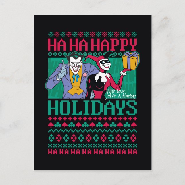 Batman | Happy Holidays Joker & Harley Quinn Holiday Postcard (Front)