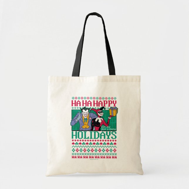 Batman | Happy Holidays Joker & Harley Quinn Tote Bag (Front)