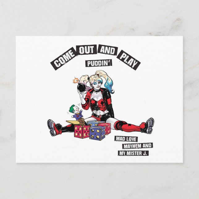 Batman | Harley Quinn "Come Out And Play Puddin'" Postcard (Front)
