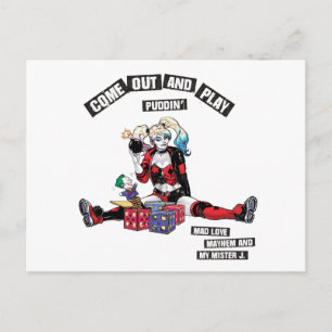Batman Harley Quinn "Come Out And Play Puddin'" Postcard