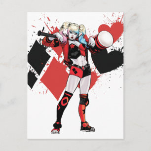 Batman Harley Quinn Hearts & Diamonds Splatter Postcard