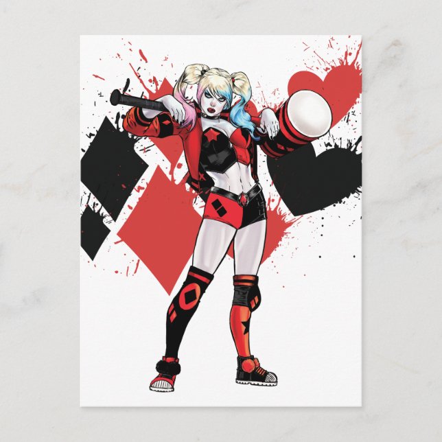 Batman | Harley Quinn Hearts & Diamonds Splatter Postcard (Front)