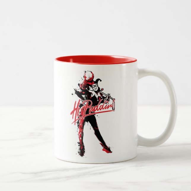 Batman | Harley Quinn "Hi Puddin'" Ink Art Two-Tone Coffee Mug (Right)