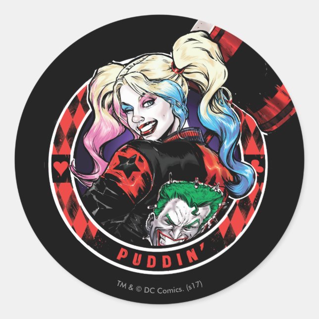 Batman | Harley Quinn Winking With Mallet Classic Round Sticker (Front)