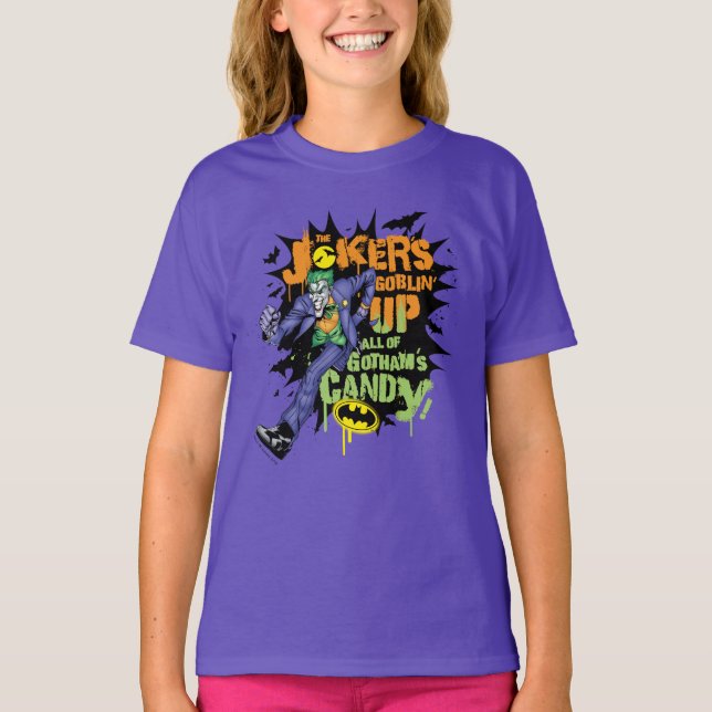 Batman | Joker's Goblin' Up All of Gotham's Candy T-Shirt (Front)
