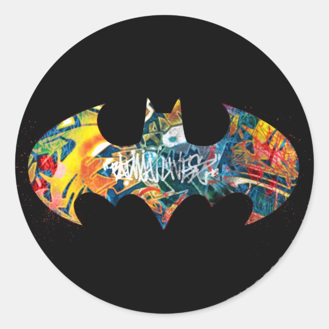 Batman Logo Neon/80s Graffiti Classic Round Sticker (Front)