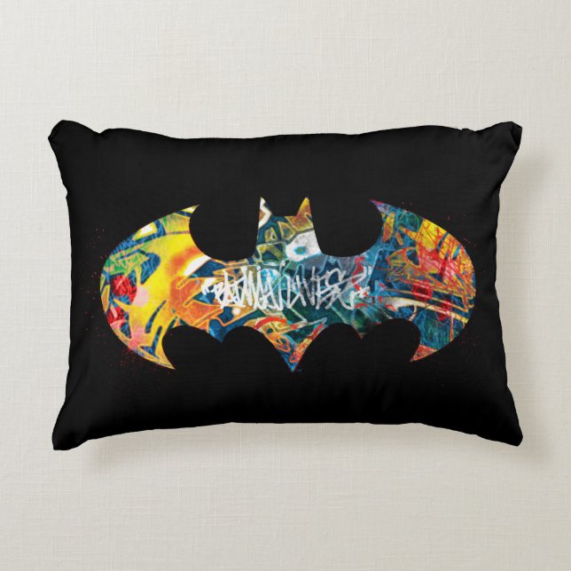 Batman Logo Neon/80s Graffiti Decorative Cushion (Front)