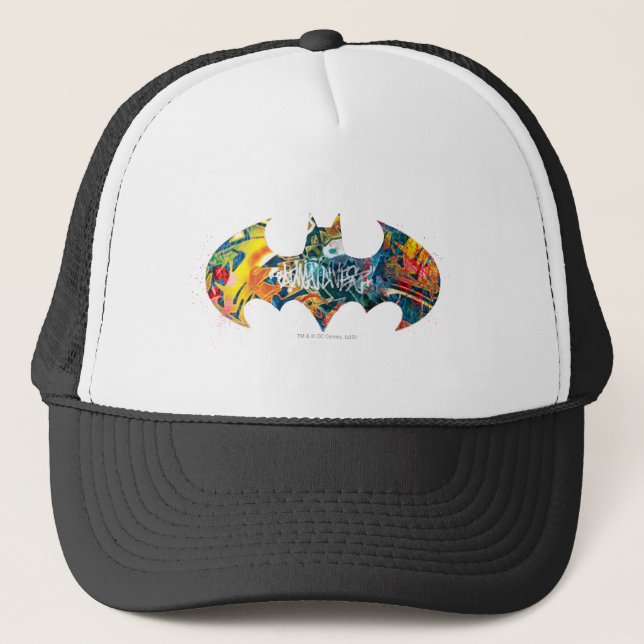 Batman Logo Neon/80s Graffiti Trucker Hat (Front)