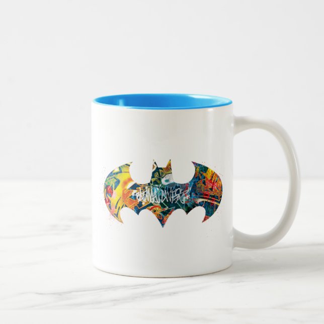 Batman Logo Neon 80's Graffiti Two-Tone Coffee Mug (Right)