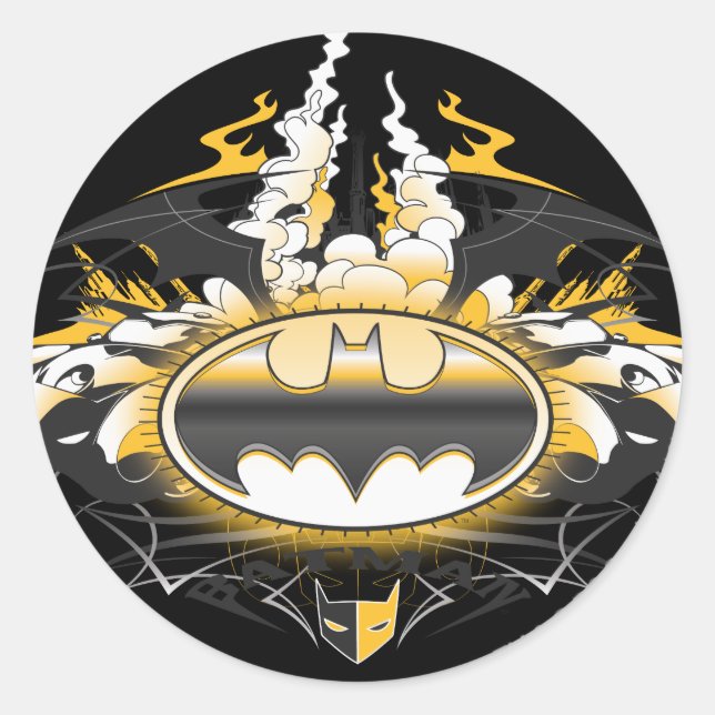 Batman Logo with Cars Classic Round Sticker (Front)