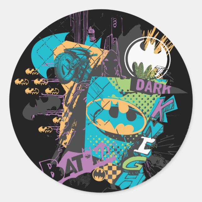 Batman Neon The Dark Knight Collage Classic Round Sticker (Front)