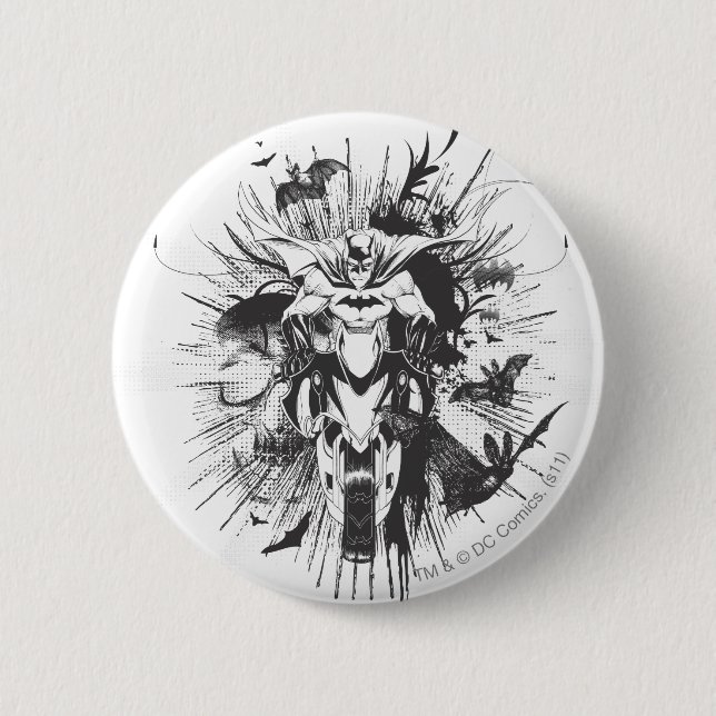 Batman on bike with bats 6 cm round badge (Front)