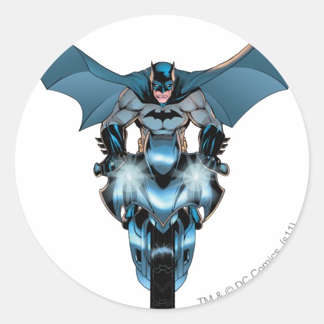 Batman on bike with cape classic round sticker (Front)
