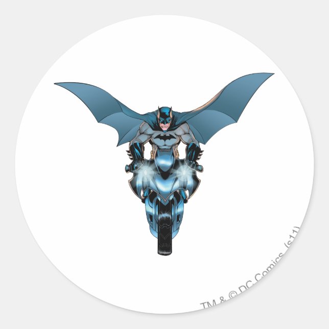 Batman on bike with cape classic round sticker (Front)
