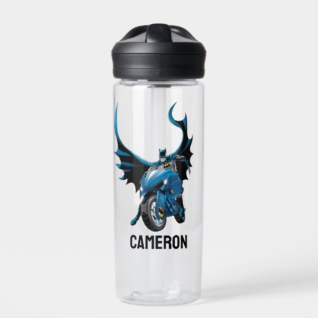 Batman on Cycle  | Add Your Name Water Bottle (Front)